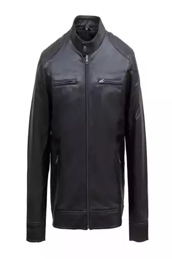 Men's black lambskin leather jacket elegent  detail