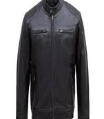Men's black lambskin leather jacket elegent  detail