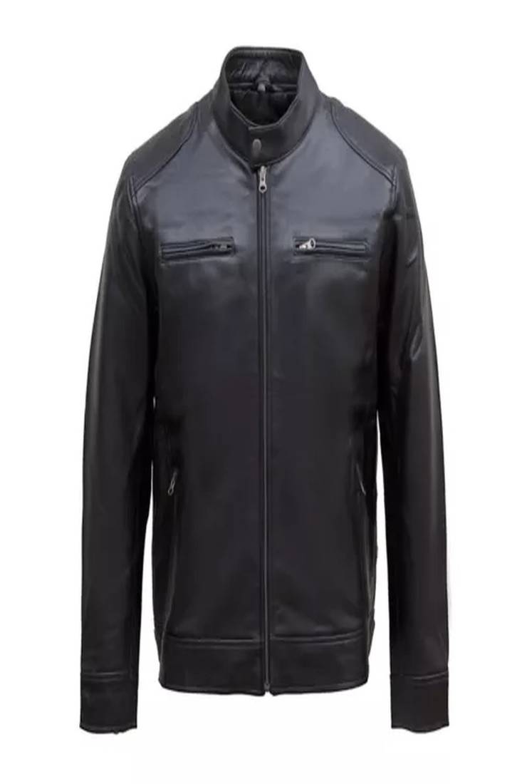 Men's black lambskin leather jacket elegent  detail