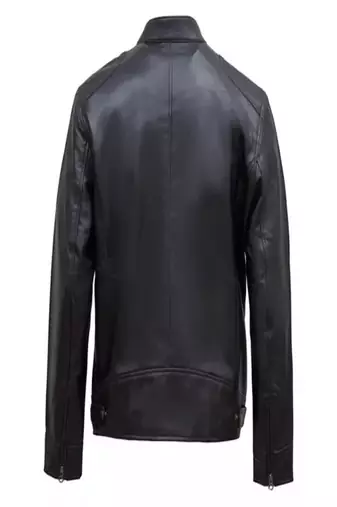 Men's black lambskin leather jacket elegent  detail
