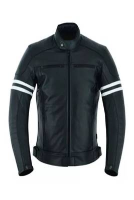 Men's black lambskin leather jacket white strip moto jacket 1