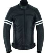 Men's black lambskin leather jacket white strip moto jacket