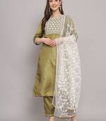green fancy silk blend kurta set