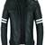 Men's black lambskin leather jacket white strip moto jacket