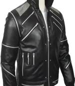 Men's burgundy lambskin leather zippers  pocket &snap button style