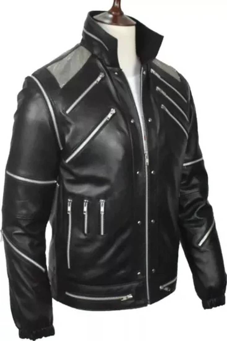 Men's burgundy lambskin leather zippers  pocket &snap button style