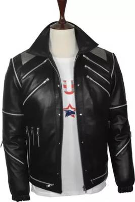 Men's burgundy lambskin leather zippers  pocket &snap button style 3