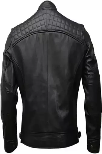 Men's black lambskin leather jacket-quilted shoulder moto jacket