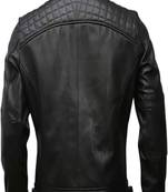 Men's black lambskin leather jacket-quilted shoulder moto jacket