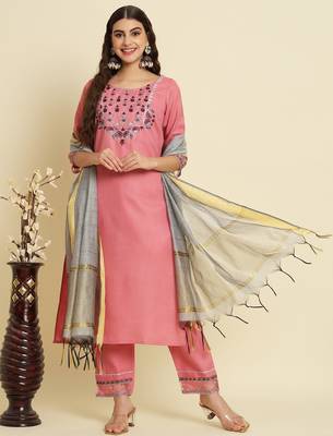 pink fancy silk blend kurta set 2