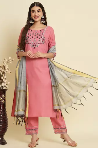 pink fancy silk blend kurta set