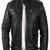 Men's black lambskin leather jacket-quilted shoulder moto jacket