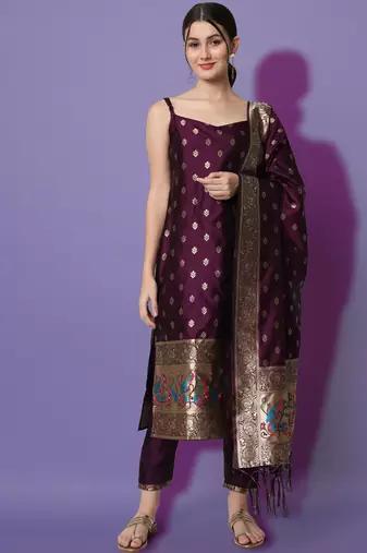 wine fancy cotton silk kurta set