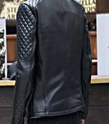 Men's black lambskin leather jacket-quilted shoulder