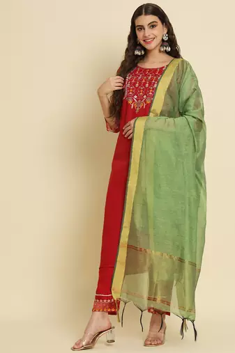 maroon fancy silk blend kurta set