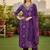 Women's purple rayon printed with embroidery worked straight kurta set with pant & dupatta