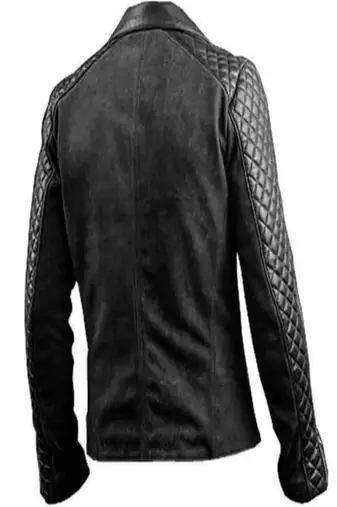Men's black café racer lambskin leather jacket -quilted shoulder jacket zipper style