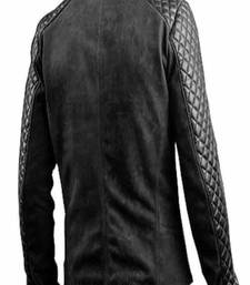 Men's black café racer lambskin leather jacket -quilted shoulder jacket zipper style