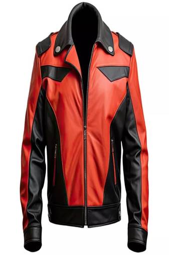 Men's lambskin leather jacket - red & black  zipper style