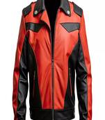 Men's lambskin leather jacket - red & black  zipper style