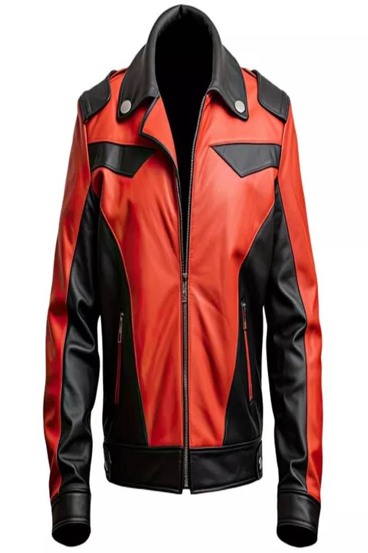 Men's lambskin leather jacket - red & black  zipper style