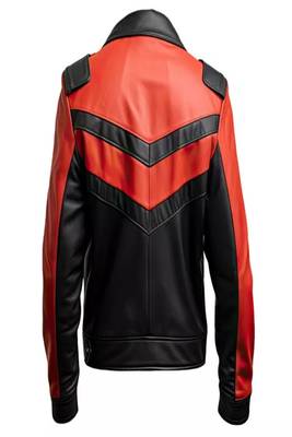 Men's lambskin leather jacket - red & black  zipper style 2