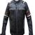 Men's black lambskin leather jacket -quilted shoulder  red white strip style