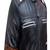 Men's black lambskin leather jacket -quilted shoulder  red white strip style