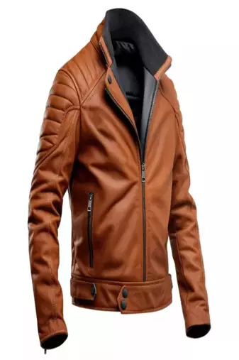 Men's brown  lambskin leather jacket -café racer collar style x-men style