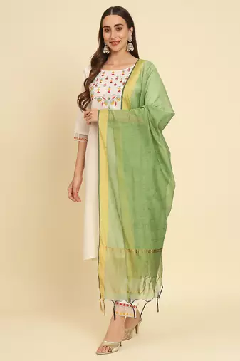 white fancy silk blend kurta set