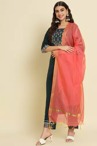 teal fancy silk blend kurta set