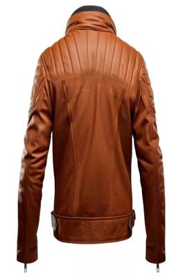 Men's brown  lambskin leather jacket -café racer collar style x-men style 2