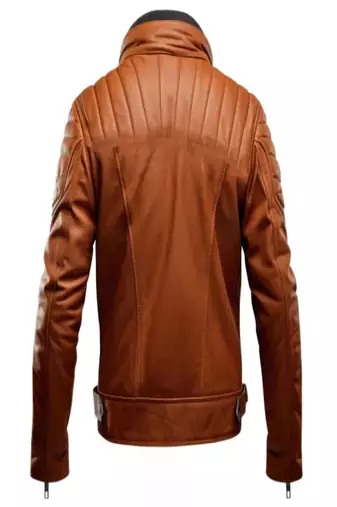 Men's brown  lambskin leather jacket -café racer collar style x-men style