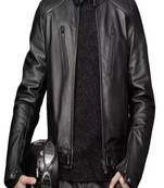 Men's black lambskin leather jacket -café racer