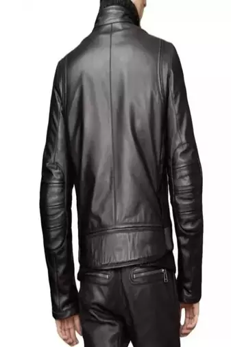 Men's black lambskin leather jacket -café racer