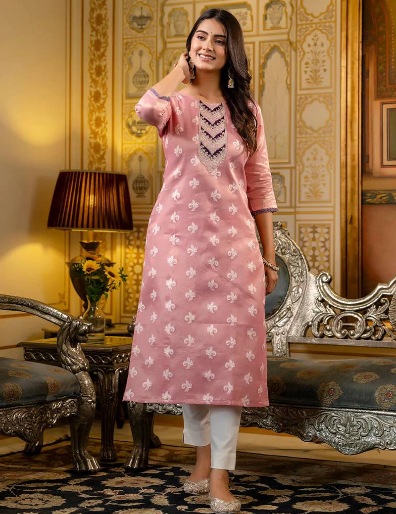 pink fancy silk blend kurta set