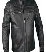 Men's black lambskin leather jacket  2 zip pocket