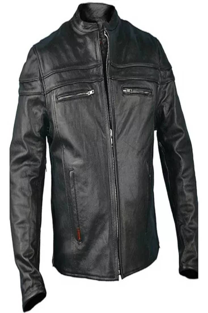 Men's black lambskin leather jacket  2 zip pocket