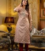 peach fancy silk blend kurta set