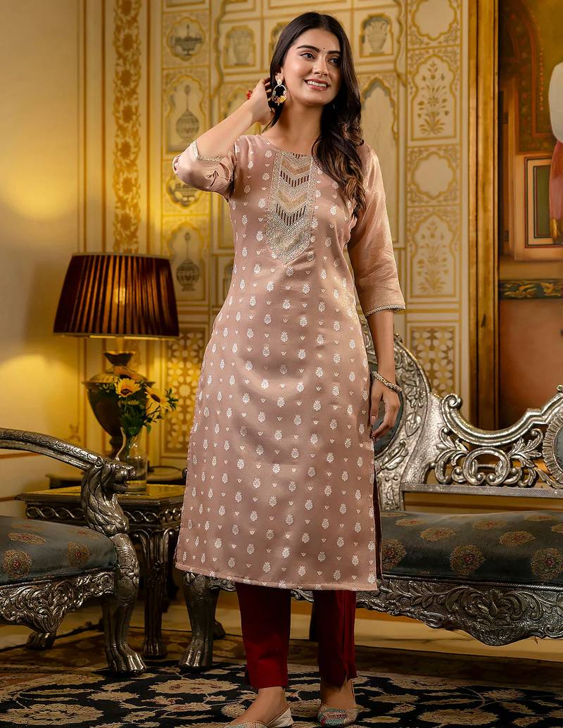peach fancy silk blend kurta set