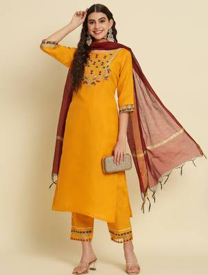 yellow fancy silk blend kurta set 2