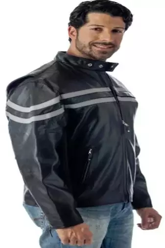 Men's black  white strip  lambskin leather jacket