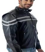 Men's black  white strip  lambskin leather jacket