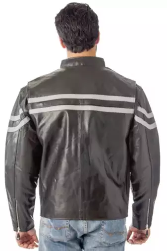 Men's black  white strip  lambskin leather jacket