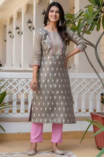 grey fancy silk blend kurta set