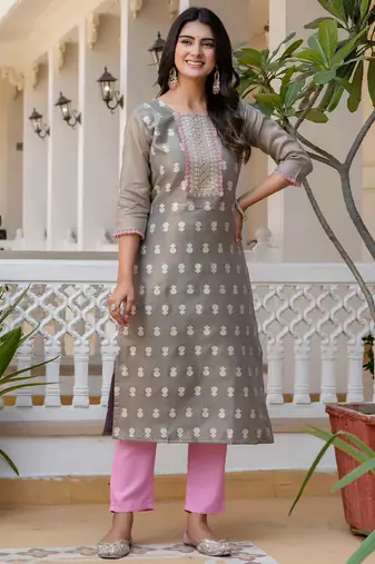 grey fancy silk blend kurta set