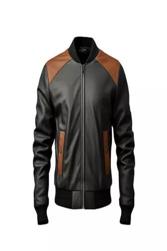 Men's black- brown bomber jacket  pure lambskin genuine leather