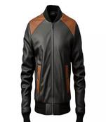 Men's black- brown bomber jacket  pure lambskin genuine leather