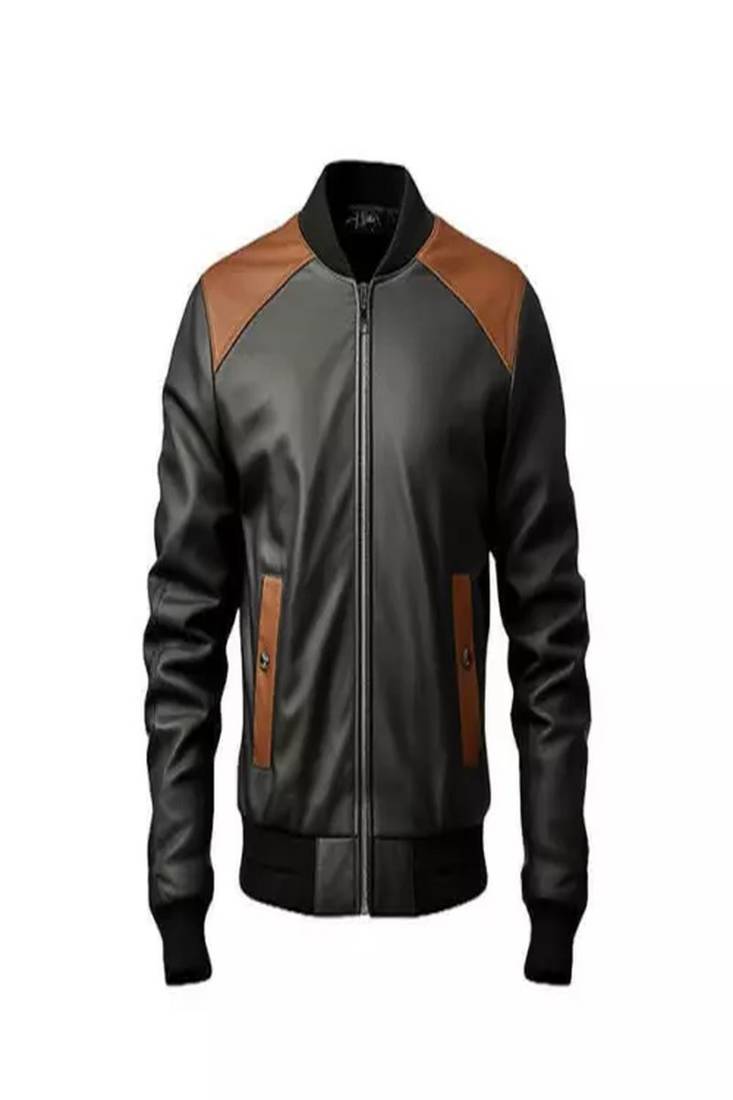 Men's black- brown bomber jacket  pure lambskin genuine leather