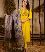 yellow fancy viscose rayon kurta set